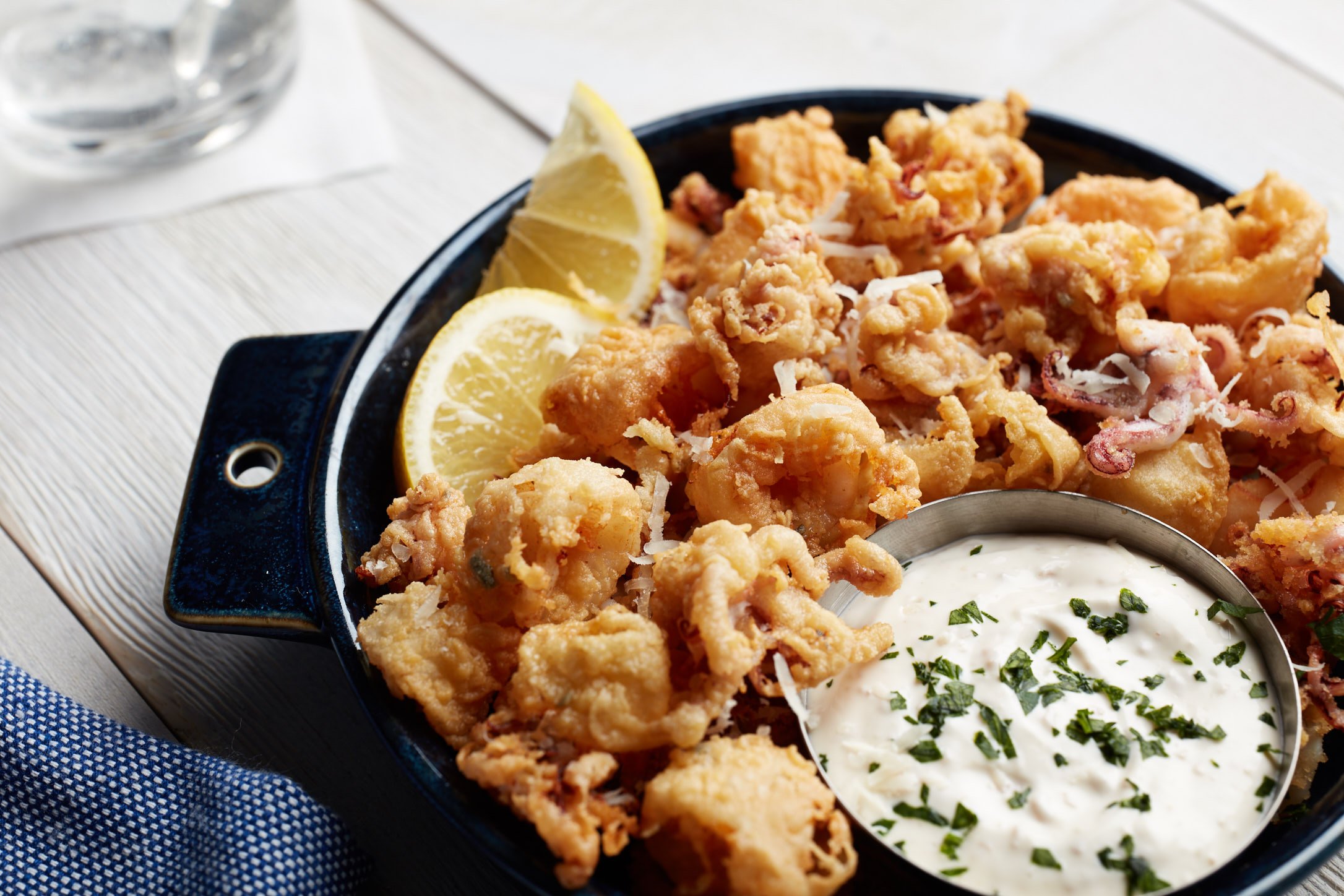 Calamari Fritta (Gluten-Free) with Greek Yogurt Dipping Sauce