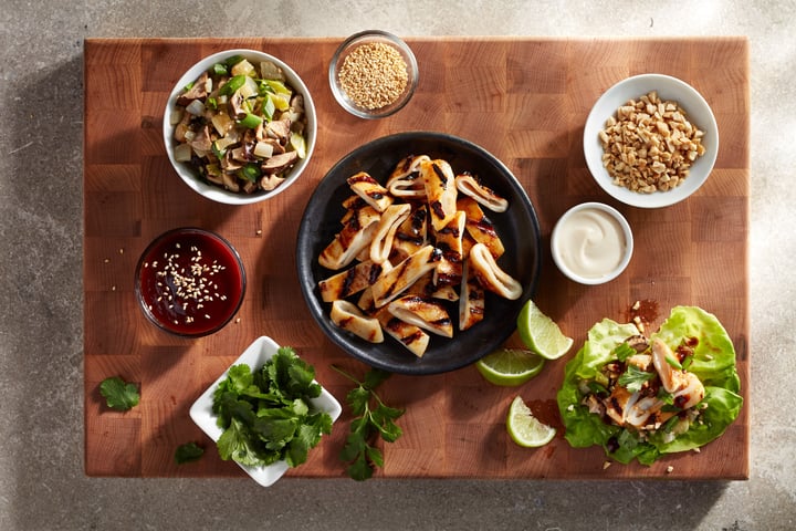 Recipe:&nbsp;Korean BBQ Calamari Lettuce Wraps