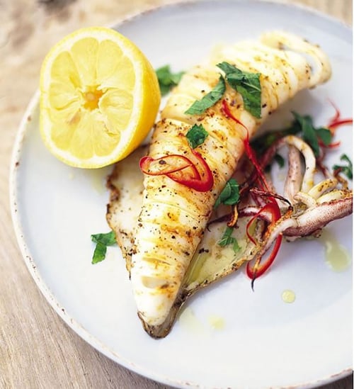 Chargrilled Whole Squid with Chili Mint Recipe | The Town Dock