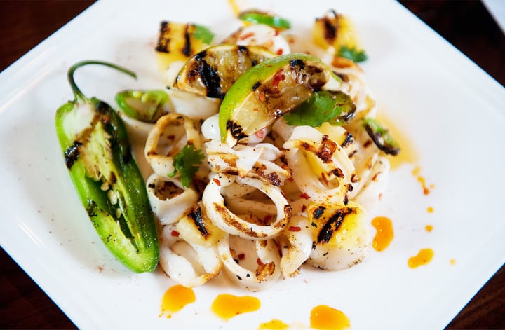 Recipe:&nbsp;Grilled Squid with Pineapple and Roasted Garlic