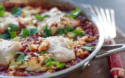 tomatoey baked paiche goat cheese mint recipe | the town dock