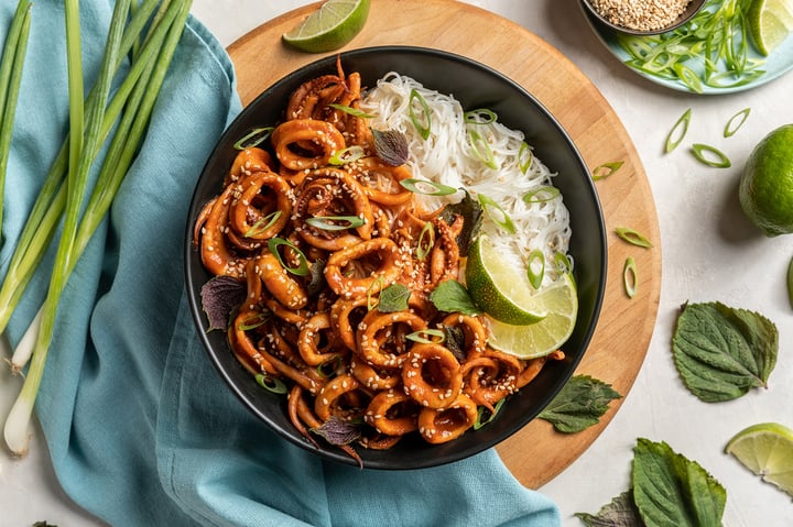 Recipe:&nbsp;&nbsp;Gochujang Calamari with Noodles