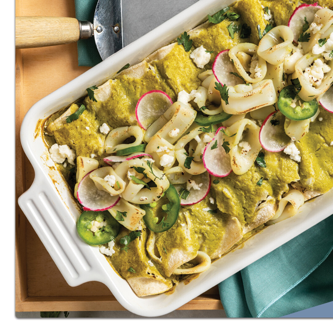 Salsa Verde Calamari Enchiladas